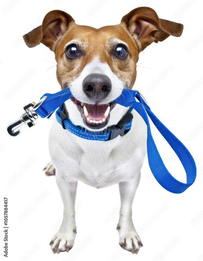 Fototapeta premium PNG Happy active dog holding pet leash accessories background accessory.