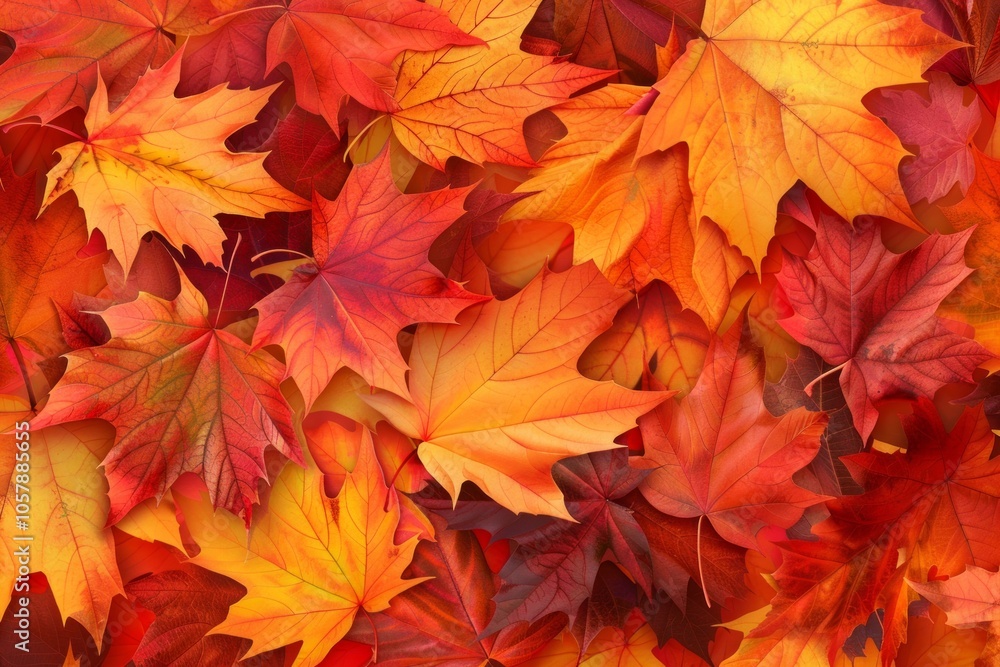 Orange fall leaves in park, autumn natural background. Neural network ai generated art Orange fall leaves in park, autumn natural background. Neural network ai generated art