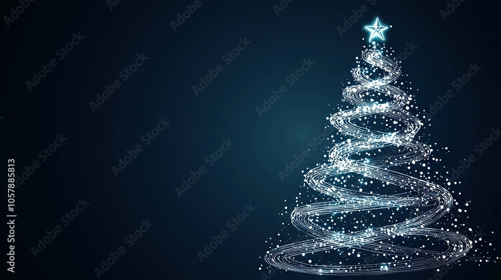 A brilliant Christmas tree against a deep blue backdrop, featuring a prominent star atop its crown A brilliant Christmas tree against a deep blue backdrop, featuring a prominent star atop its crown