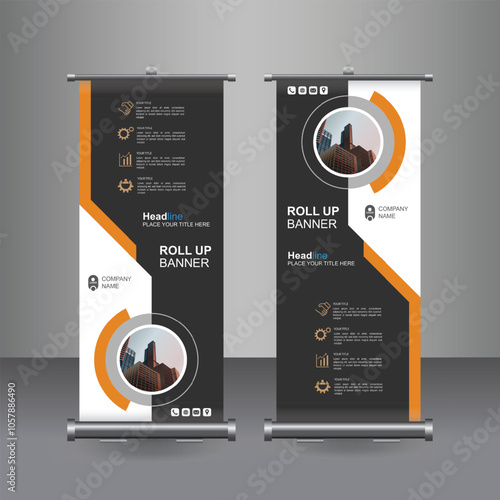 Vertical Business Roll Up  Banner Design, Signboard Advertising Brochure Flyer Template Vector X-banner and Street Business Flag of Convenience, Layout Background.