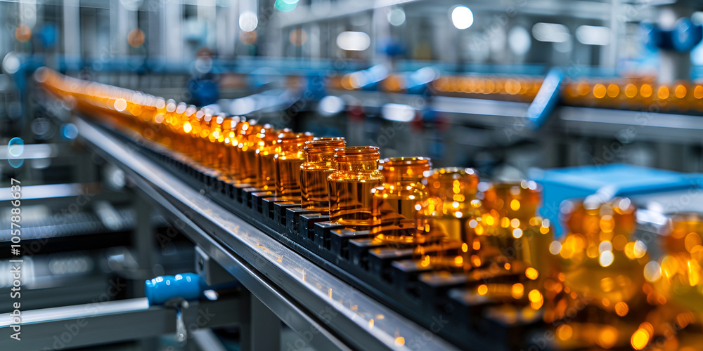 Glass Bottles on Production Line in Factory | Beverage Manufacturing Process in Factory Glass Bottles on Production Line in Factory | Beverage Manufacturing Process in Factory