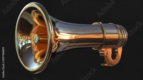 3D Metallic Render of Megaphone Promo Icon on Transparent Background photo