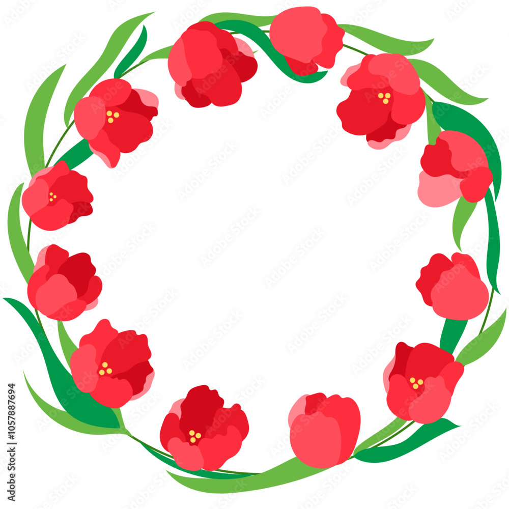 Red Lily Blossoms and Green Leaves Wreath for Spring and Summer Decoration Red Lily Blossoms and Green Leaves Wreath for Spring and Summer Decoration