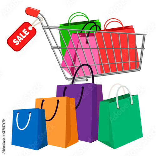 Trolley with bags for shopping at sales