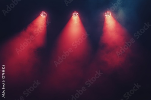 Vivid red stage lights illuminate a performance venue during an evening event