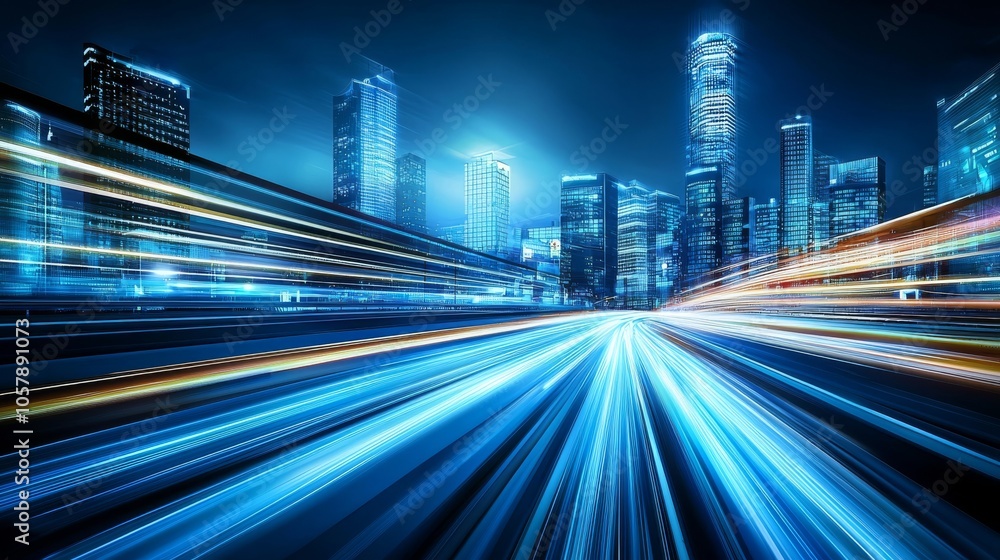 Fototapeta premium An illuminated city skyline at night, perfect for urban themes and technology.