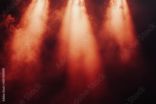 Vivid red stage lights illuminate a performance venue during an evening event