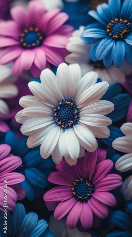 Fototapeta premium Colorful daisies in various shades arranged beautifully in a vibrant display