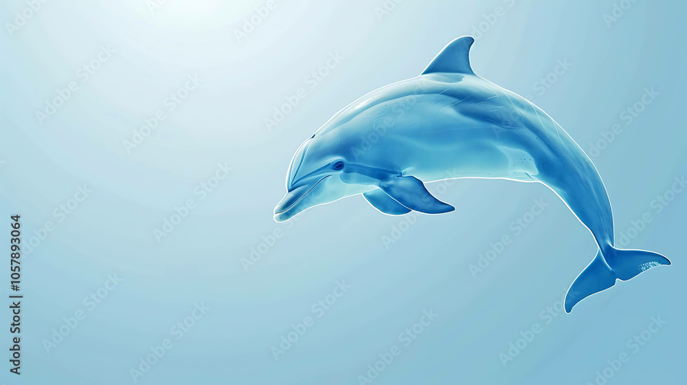 Fototapeta premium ðŸ¬ A bottlenose dolphin jumps out of the water in a graceful arc, its sleek body glistening in the sun.