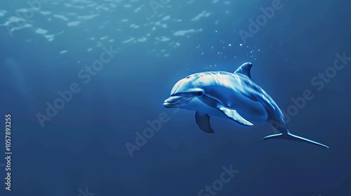 A bottlenose dolphin gracefully glides through the deep blue ocean.