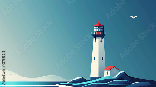 A beautiful lighthouse stands on a rocky coast, guiding ships safely to the harbor.