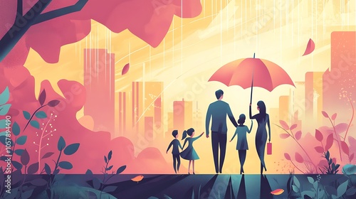 Conceptual illustration of family life insurance protection services.