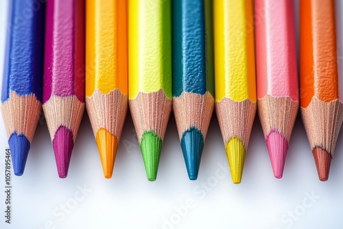 Colorful pencils arranged neatly on a pink background, showcasing a variety o...