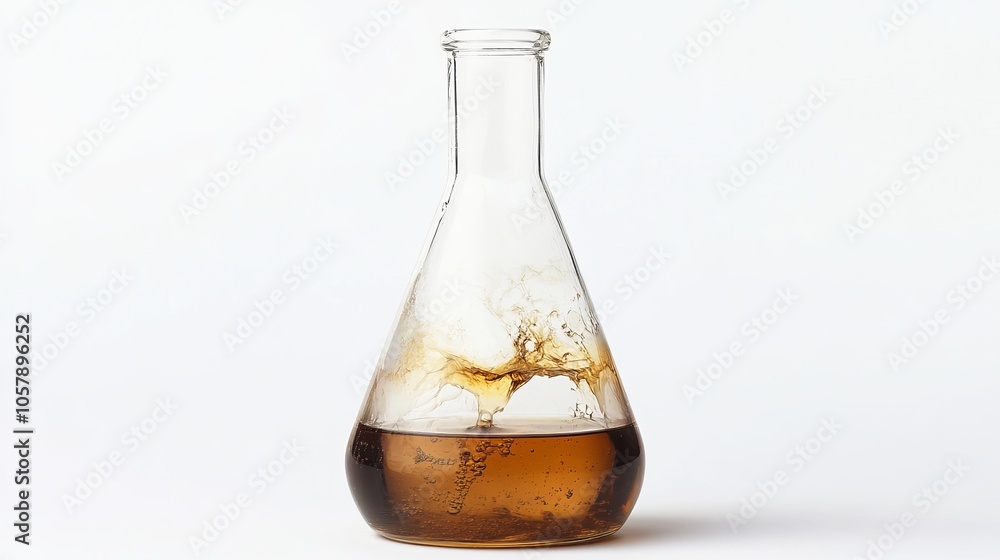 A flask filled with liquid, showing a chemical reaction, isolated on a white background. A flask filled with liquid, showing a chemical reaction, isolated on a white background.