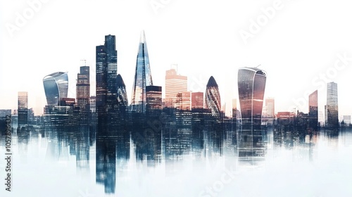 London panorama city skyline at white background