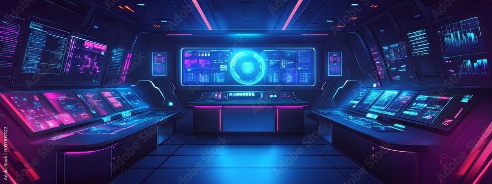 High-Tech Control Room with Holographic Displays