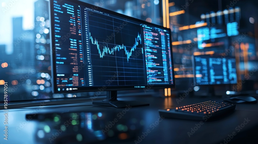 Financial Market Graphs on Multiple Monitors in Office Financial Market Graphs on Multiple Monitors in Office