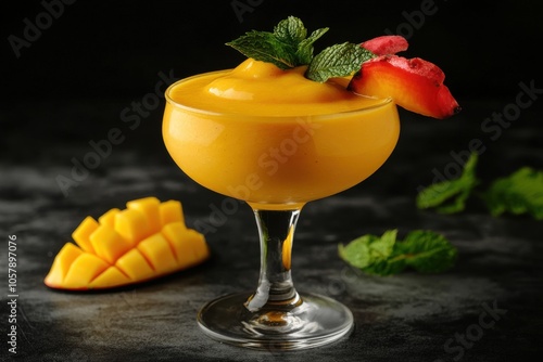 Tasty mango blend presented in a cool cup photo