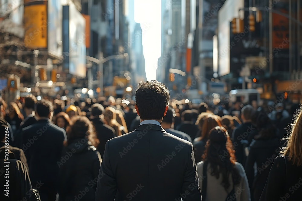Anonymous Man in Suit Walking Through a Busy City Street Anonymous Man in Suit Walking Through a Busy City Street