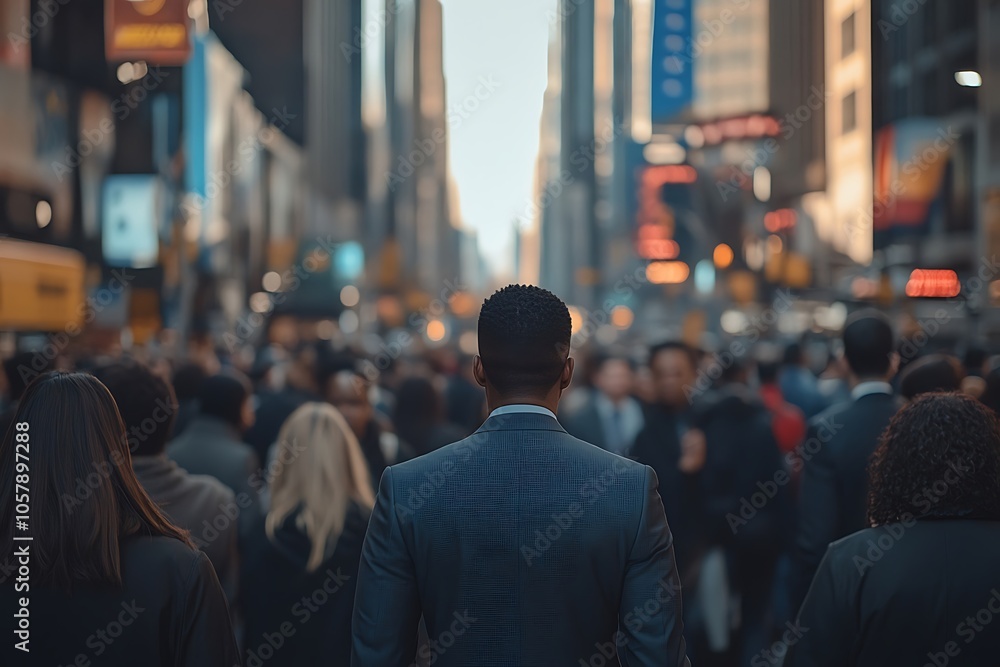 Anonymous Man in Suit Walks Through Blurred City Street Anonymous Man in Suit Walks Through Blurred City Street