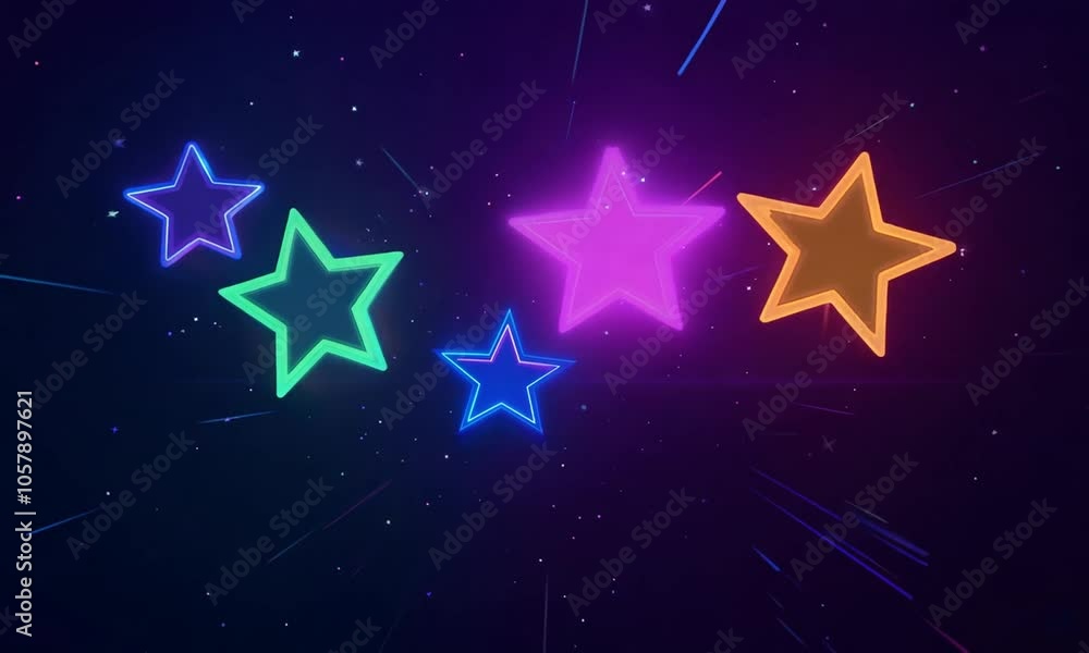 Neon glowing stars in deep space with dynamic lines and cosmic light trails on a dark background Neon glowing stars in deep space with dynamic lines and cosmic light trails on a dark background