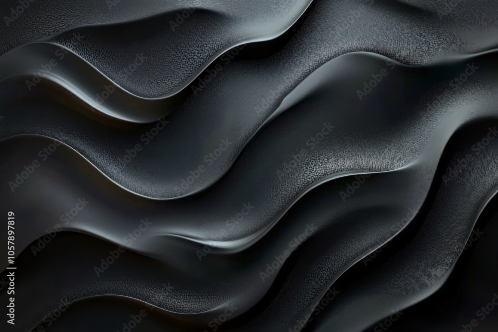 Obraz premium Black textured curves create a dynamic wave pattern on a dark surface in a modern artistic concept