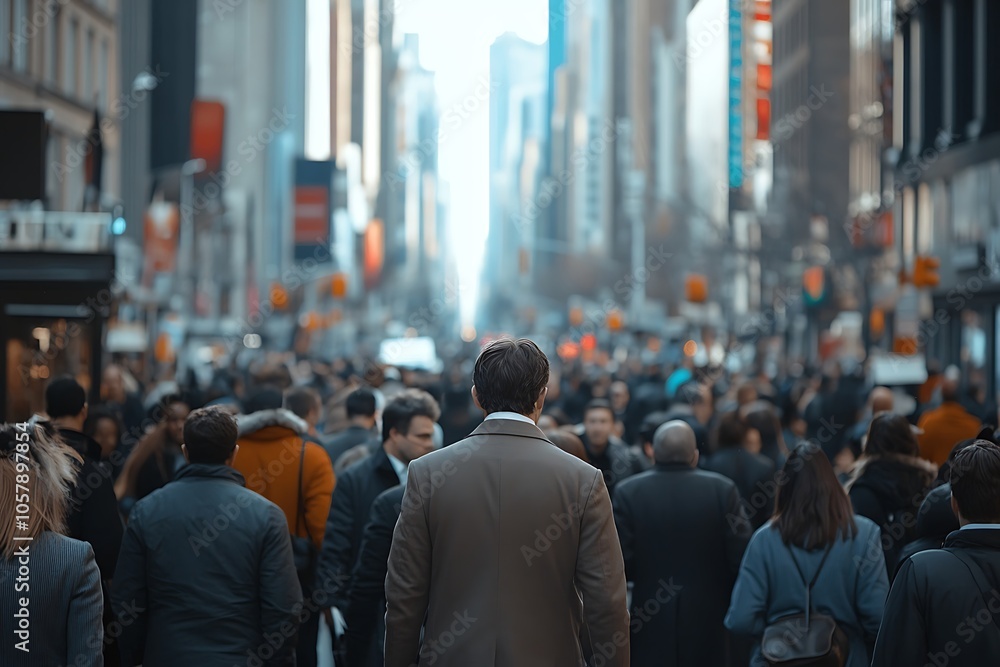 Anonymous Man Walking Through Urban City Crowd Anonymous Man Walking Through Urban City Crowd