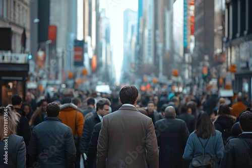 Anonymous Man Walking Through Urban City Crowd