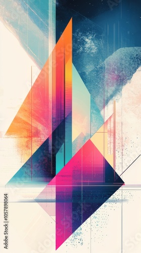 Abstract geometric design with vibrant colors and angular shapes created in a...