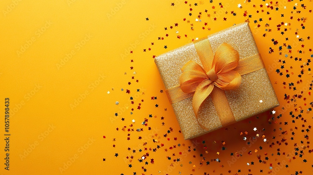 Beautiful gift box with confetti on a colored background Beautiful gift box with confetti on a colored background
