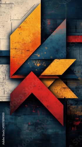 Abstract geometric design with vibrant colors and angular shapes created in a...