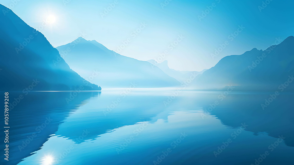 Tranquil mountain lake with crystal clear water reflecting the blue sky and white clouds. Tranquil mountain lake with crystal clear water reflecting the blue sky and white clouds.