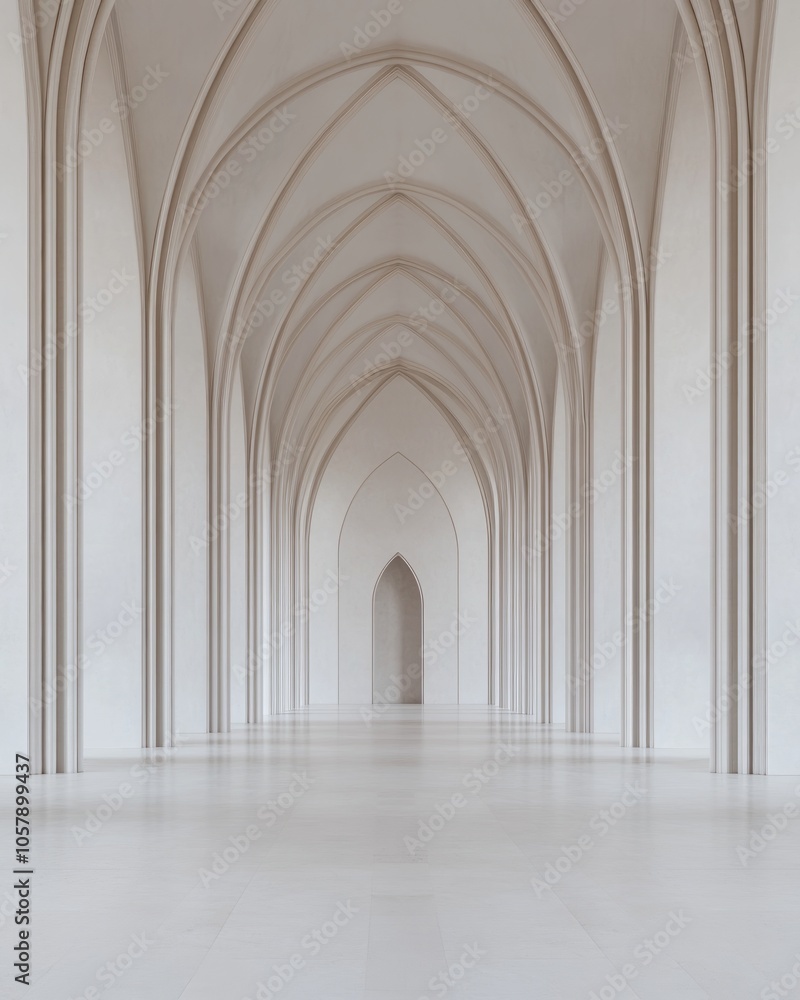 A serene architectural corridor with arched ceilings and minimalist design. A serene architectural corridor with arched ceilings and minimalist design.