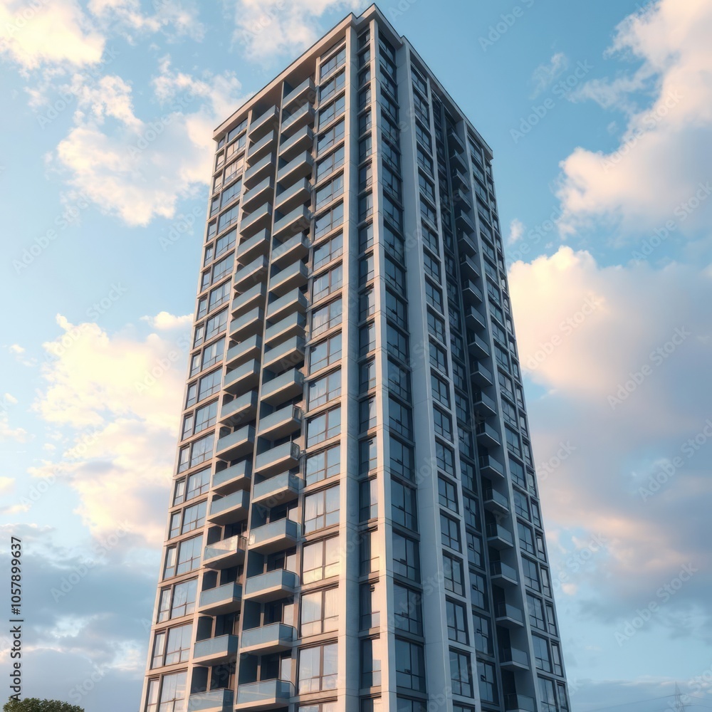 A tall building with a balcony and a view of the sky Condominium A tall building with a balcony and a view of the sky Condominium