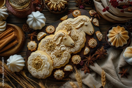 Happy Eid Al Adha Mubarak  holiday concept   sheeps cookies  top view photo