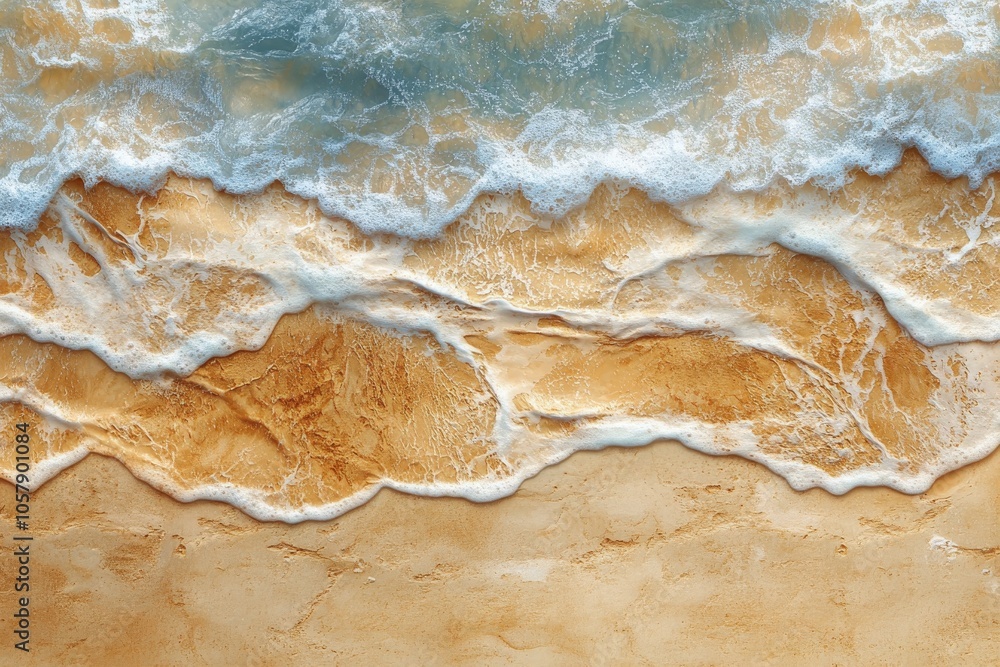 Obraz premium Gentle ocean waves rolling onto sandy shore at sunset creating soothing natural patterns