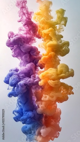 Colorful smoke plume rising against a blue background in an artistic display ...