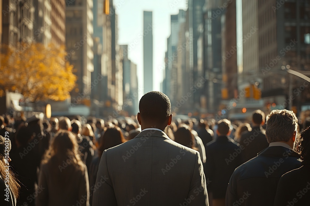 City Crowds Walking Towards Sunlight in Midtown City Crowds Walking Towards Sunlight in Midtown
