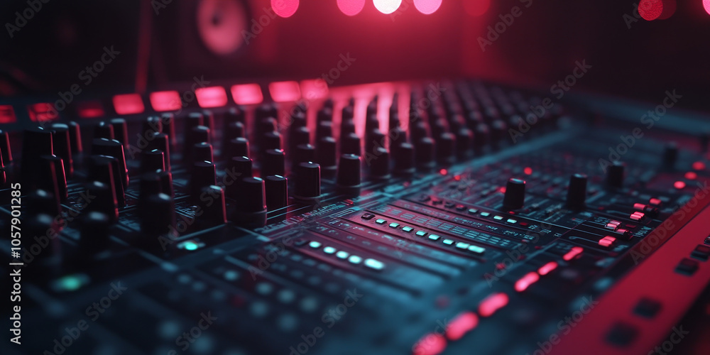 Close-Up of Audio Mixer in Dark Environment Close-Up of Audio Mixer in Dark Environment