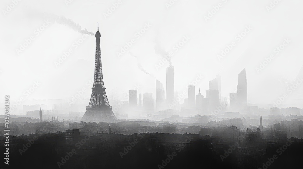 Obraz premium Paris skyline in foggy haze