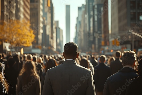 City Crowds Walking Towards Sunlight in Midtown