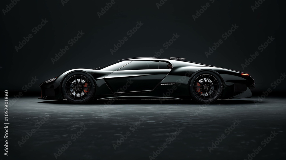 This is a black sports car with a sleek design. It has a long hood and a short trunk, and its wheels are pushed to the corners of the car. This is a black sports car with a sleek design. It has a long hood and a short trunk, and its wheels are pushed to the corners of the car.