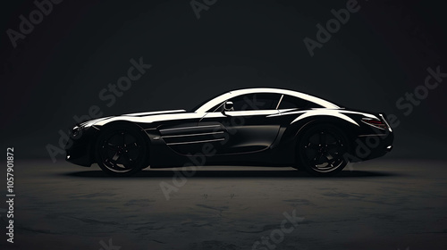 The image is a dark and moody rendering of a generic sports car.