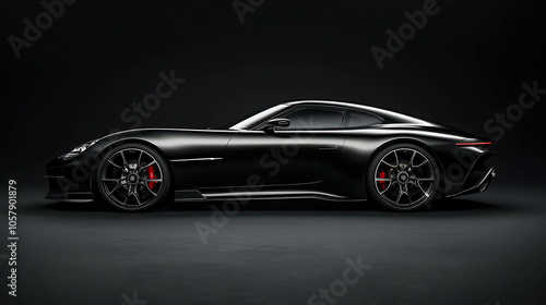 The image is a dark and moody rendering of a futuristic sports car.