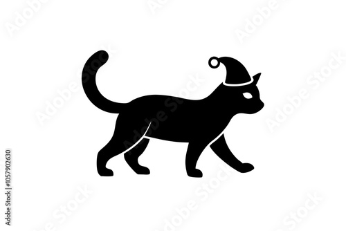 Cat vector icon Christmas Santa Claus hat kitten walking logo symbol cartoon character illustration doodle design.