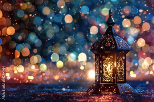 Vintage Arabic lantern on colorful background for Ramadan and Eid. photo