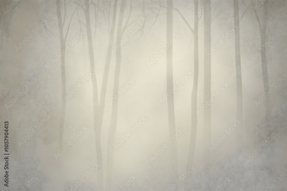 Obraz premium Gentle matte grey fog background with trees creating an ethereal atmosphere and diffused lighting