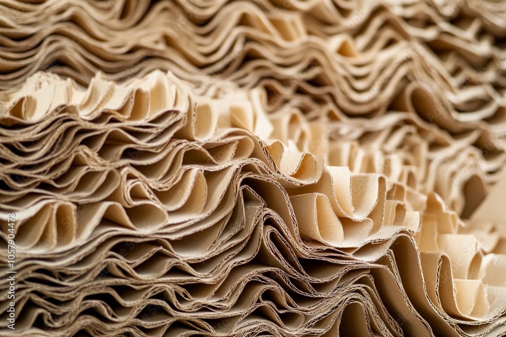 The artistic layers of textured brown corrugated cardboard in soft lighting. Generative AI The artistic layers of textured brown corrugated cardboard in soft lighting. Generative AI