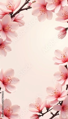 Delicate pink cherry blossom flowers framing a soft pastel background