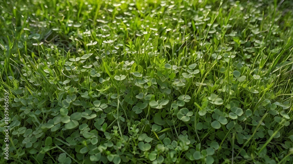 Vibrant Green Grass Texture with Clover Patches - Fresh and Lively Look Vibrant Green Grass Texture with Clover Patches - Fresh and Lively Look